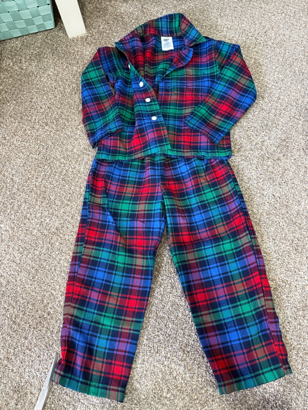 Land’s End Plaid Flannel Pajama Set - Red, Green & Blue - Size 4